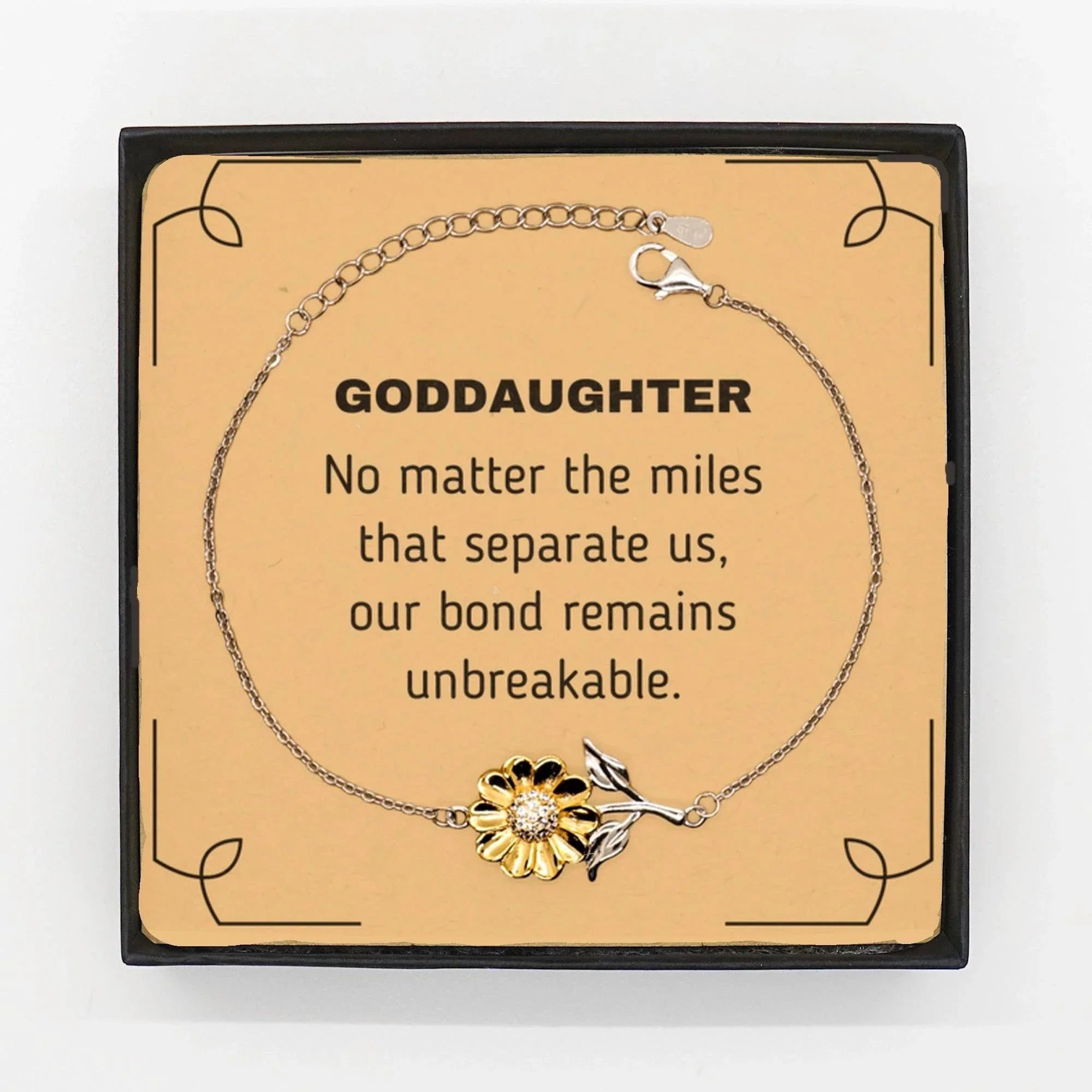 Goddaughter Long Distance Relationship Gifts, No matter the miles that separate us, Cute Love Sunflower Bracelet For Goddaughter, Birthday Christmas Unique Gifts For Goddaughter