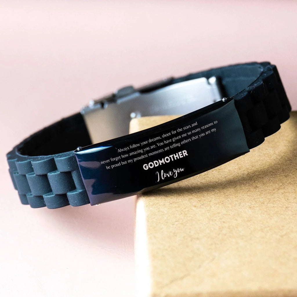 Godmother Black Glidelock Clasp Bracelet - Always follow your dreams, never forget how amazing you are, Godmother Birthday Christmas Mother's Day Gifts