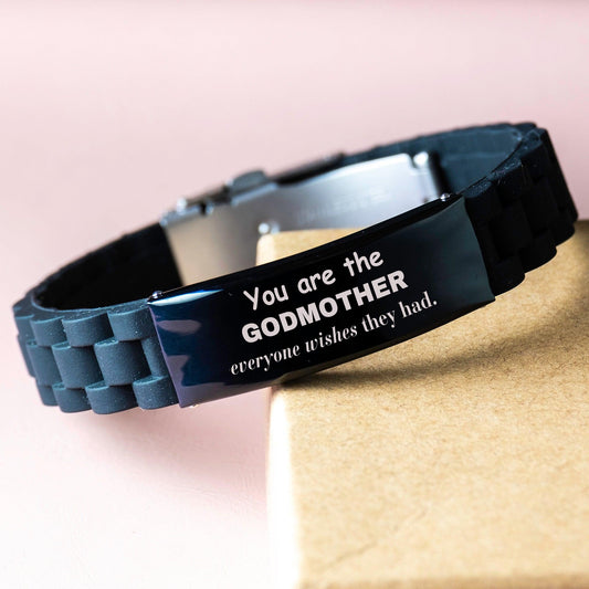 Godmother Black Glidelock Clasp Bracelet, Everyone wishes they had, Inspirational Bracelet For Godmother, Godmother Gifts, Birthday Christmas Unique Gifts For Godmother - Mallard Moon Gift Shop