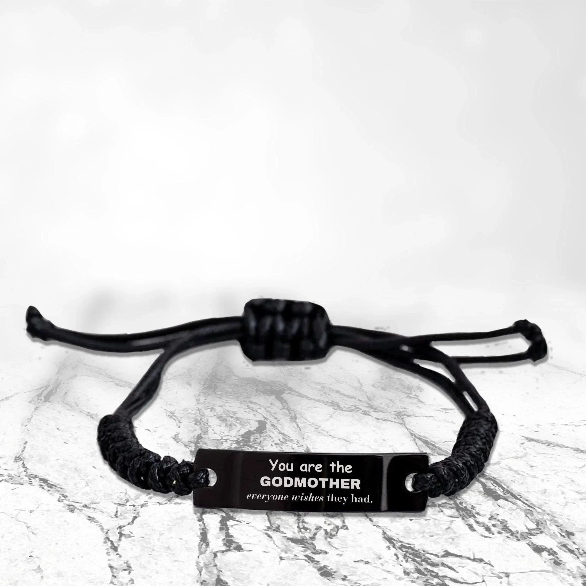Godmother Everyone wishes they had, Inspirational Black Rope Bracelet Birthday Christmas Mother's Day Unique Gifts