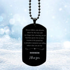 Godson Black Dog Tag Engraved Necklace - Always Follow your Dreams - Birthday, Christmas Holiday Jewelry Gift