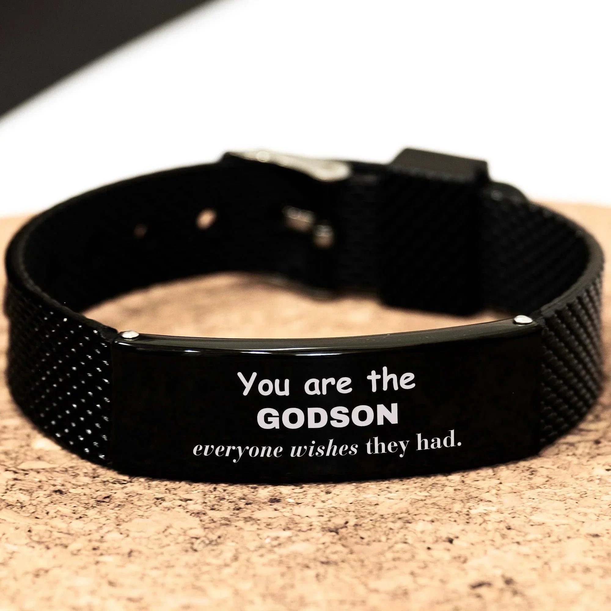 Godson Black Glidelock Clasp Bracelet, Everyone wishes they had, Inspirational Bracelet For Godson, Godson Gifts, Birthday Christmas Unique Gifts For Godson