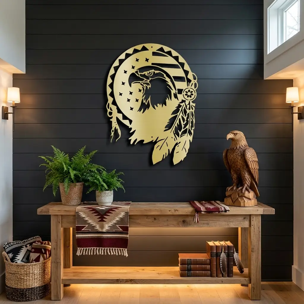 Bald Eagle Patriotic Native American Metal Art Wall Sign