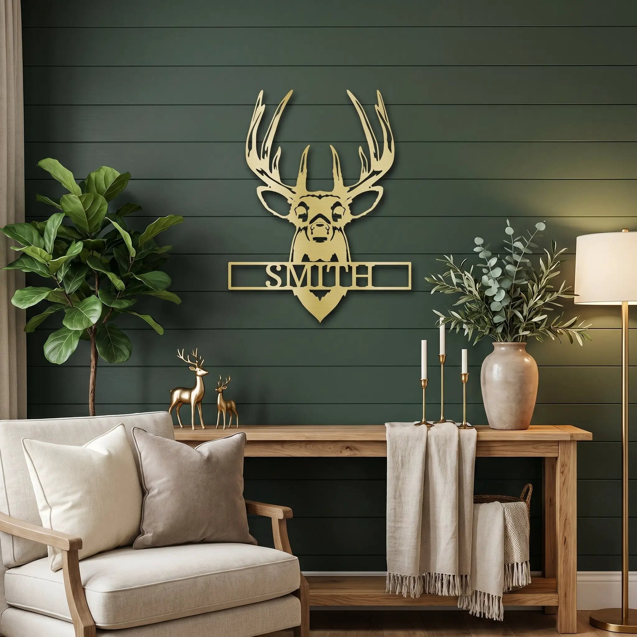 Personalized Deer Head Metal Wall Art Custom Family Name Sign Buck Antler Decor Rustic Cabin Farmhouse Wall Hanging Hunting Gift Idea