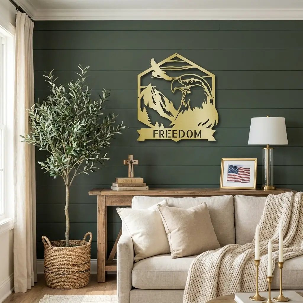 Personalized Eagle Metal Wall Art, Custom Freedom Sign, Mountain Eagle Decor, Patriotic Wall Art