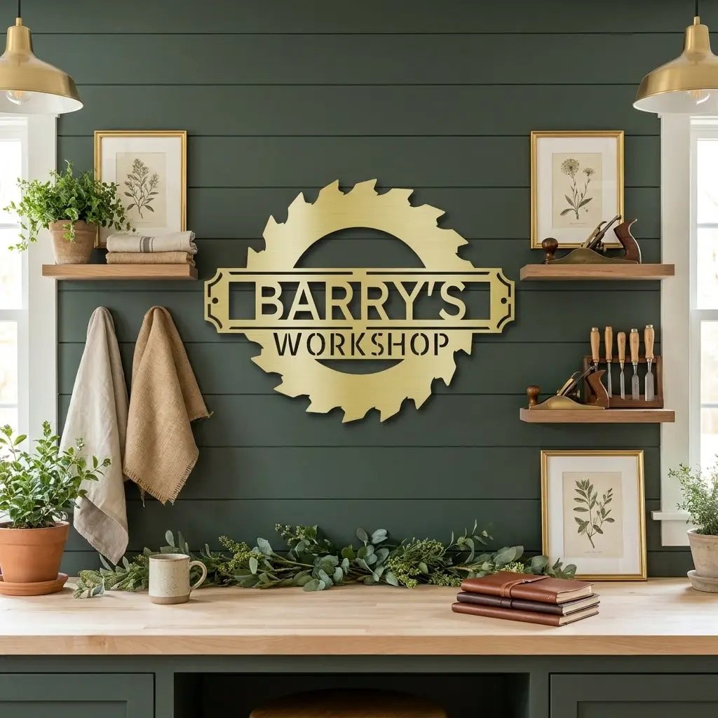 Workshop Personalized Metal Sign, Custom Saw Blade Sign, Garage Wall Decor