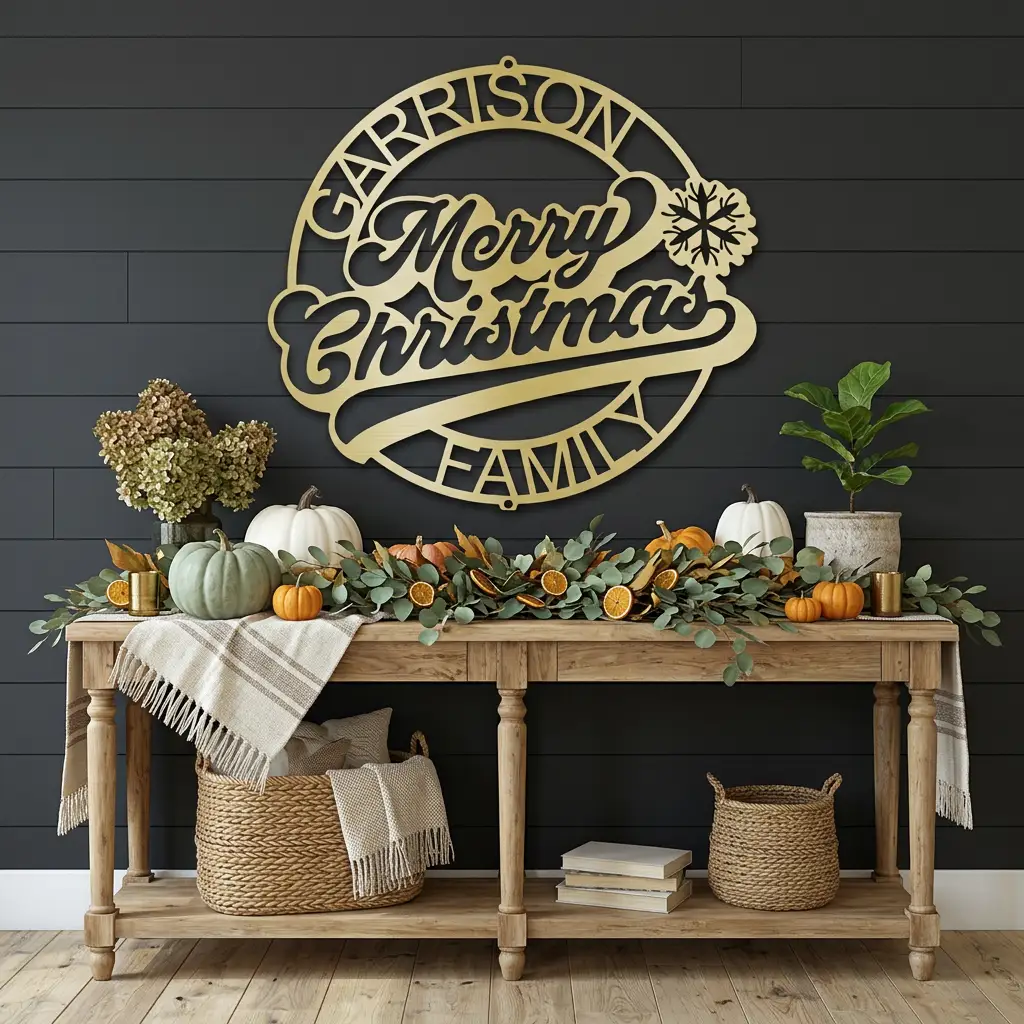 Personalized Merry Christmas Metal Sign | Custom Family Name Christmas Wall Decor | Holiday Metal Wall Art | Christmas Porch Sign | Made in USA