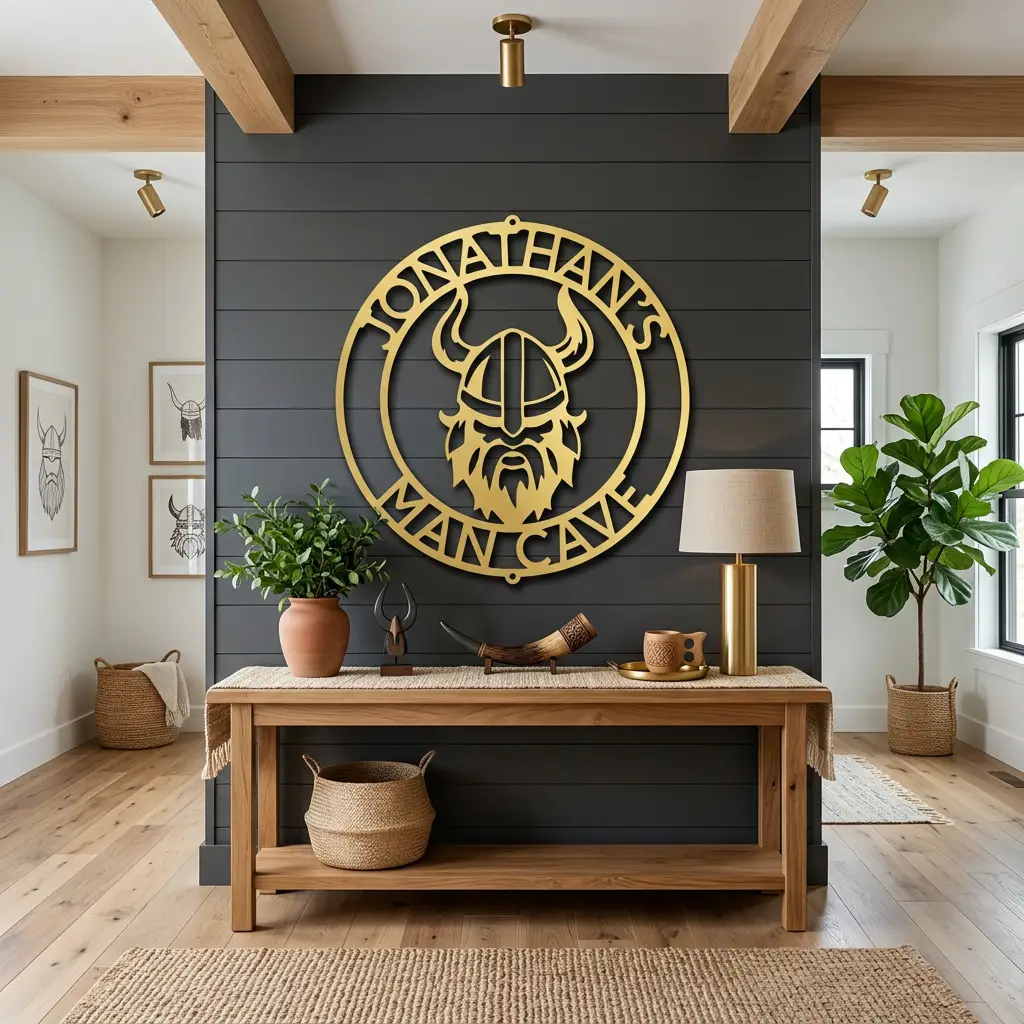 Personalized Viking Metal Wall Art | Custom Viking Name Sign | Norse Warrior Steel Wall Decor | Viking Helmet Home Decoration | Made in USA