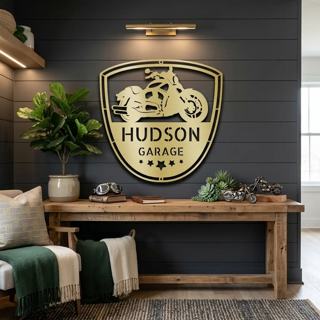 Motorcycle Biker Personalized Name Indoor Outdoor Steel Wall Sign