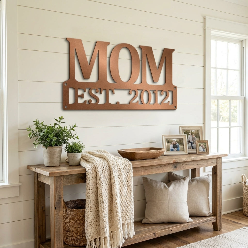 Mom Est. Year Metal Wall Art – Personalized Mom Sign – Custom Mother Established Date Sign – Mother’s Day Gift Wall Decor