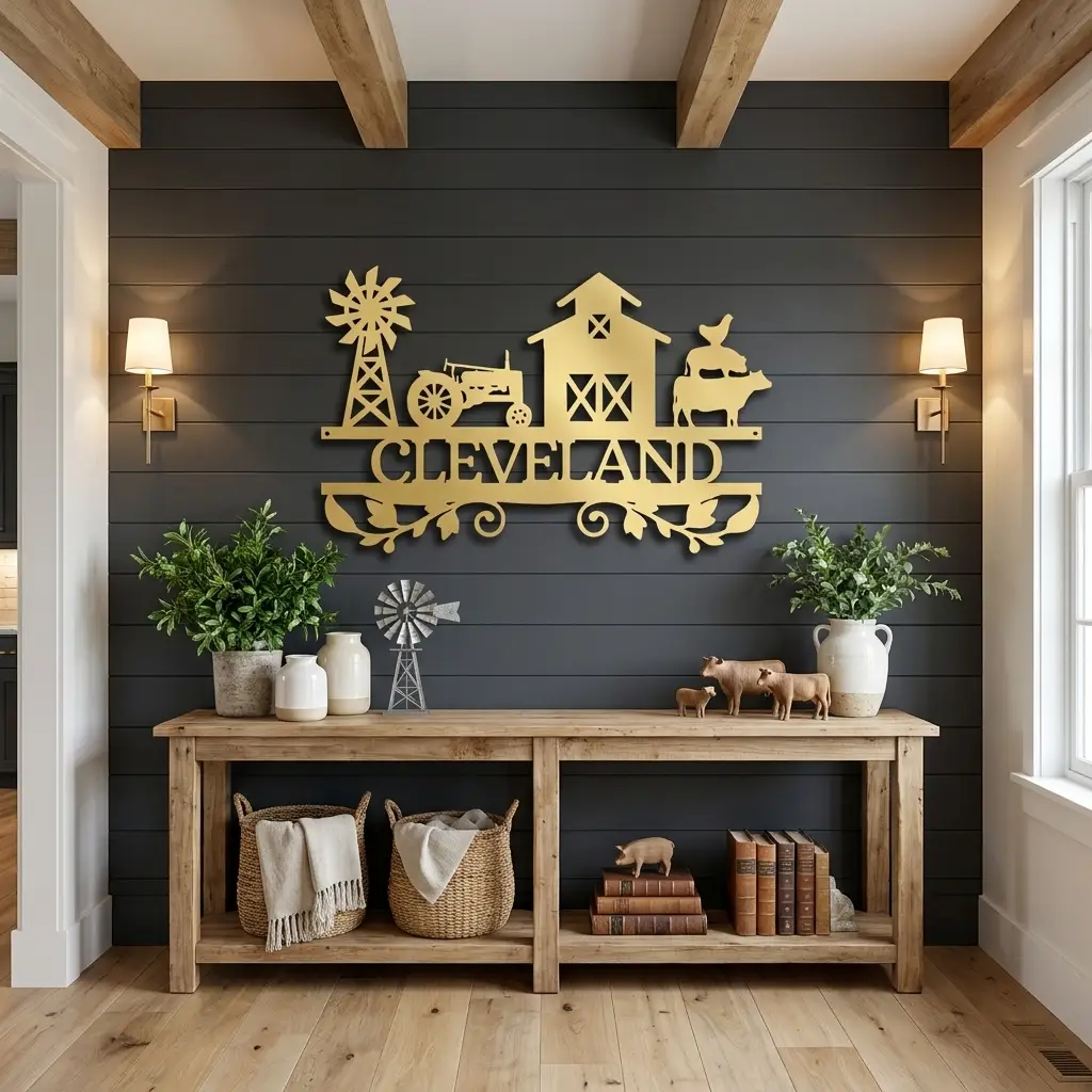 Personalized Barn & Tractor Steel Wall Art - Custom Farm Name Metal Sign