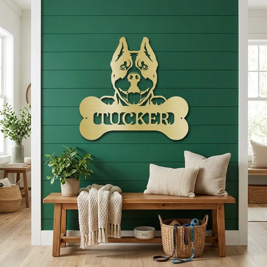 Pit Bull Dog Custom Name Metal Art Wall Sign