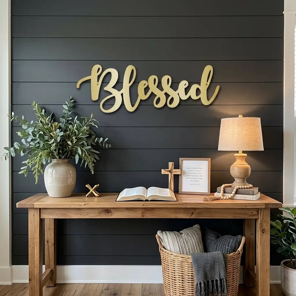 Blessed Word Script Indoor Outdoor Steel Walll Sign