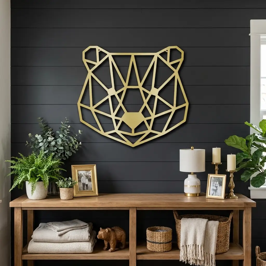 Bear Metal Art Wall Sign Geometric Head Home Office School Decor