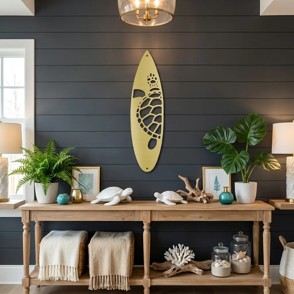 Surfboard Sea Turtle Indoor Outdoor Steel Wall Sign