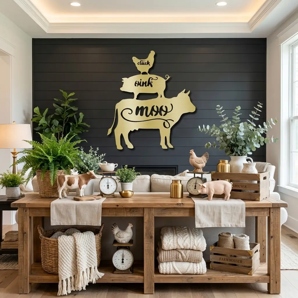 Farm Animals Metal Wall Art – Cow Pig Chicken Kitchen Decor – Farmhouse Wall Decor – Rustic Kitchen Sign – Country Home Decor