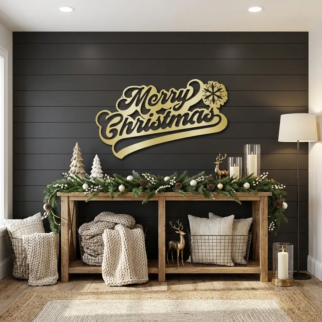 Classic "Merry Christmas" Metal Wall Sign - Bring Holiday Cheer to Any Room