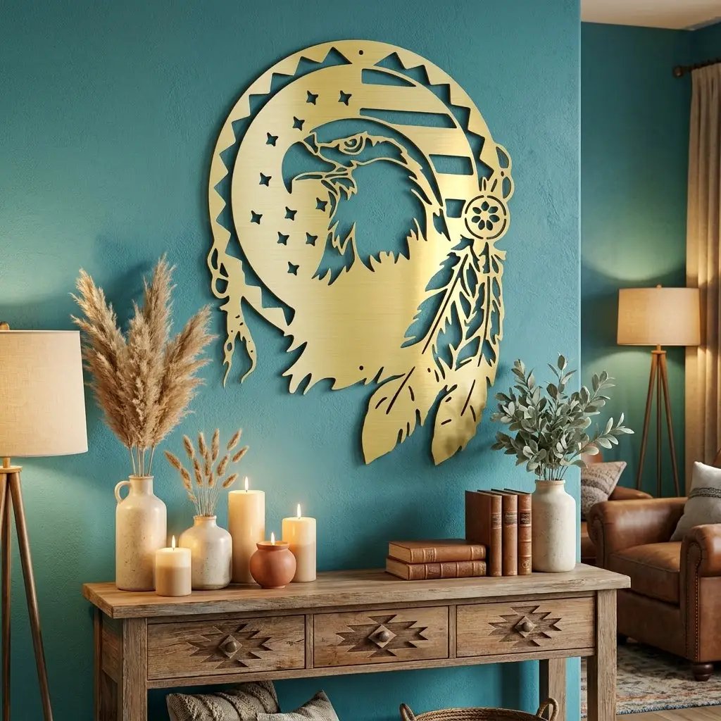 Bald Eagle Patriotic Native American Metal Art Wall Sign
