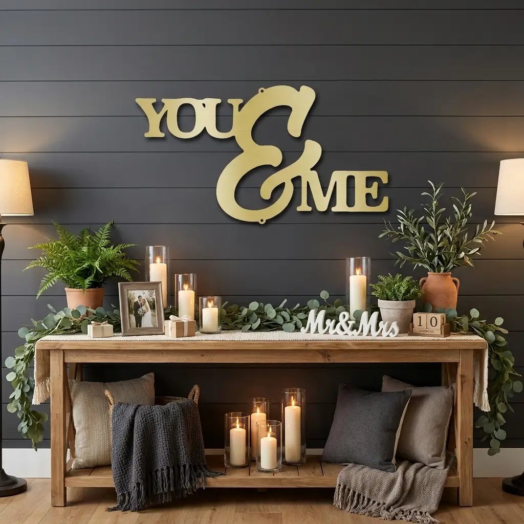 You and Me Script Indoor Outdoor Steel Wall Sign