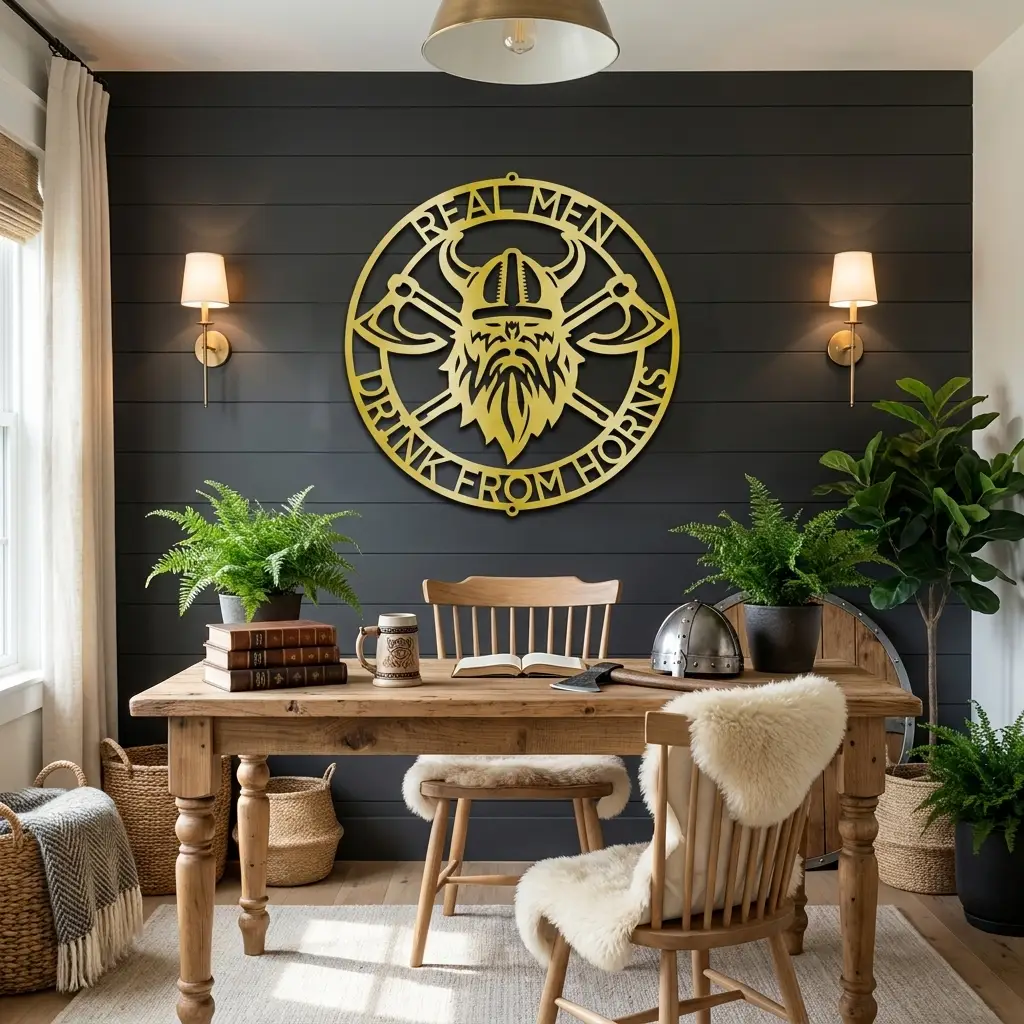Personalized Viking Metal Wall Art | Custom Norse Warrior Sign | Viking Helmet & Battle Axes Steel Wall Decor | Custom Family Name Sign | Made in USA