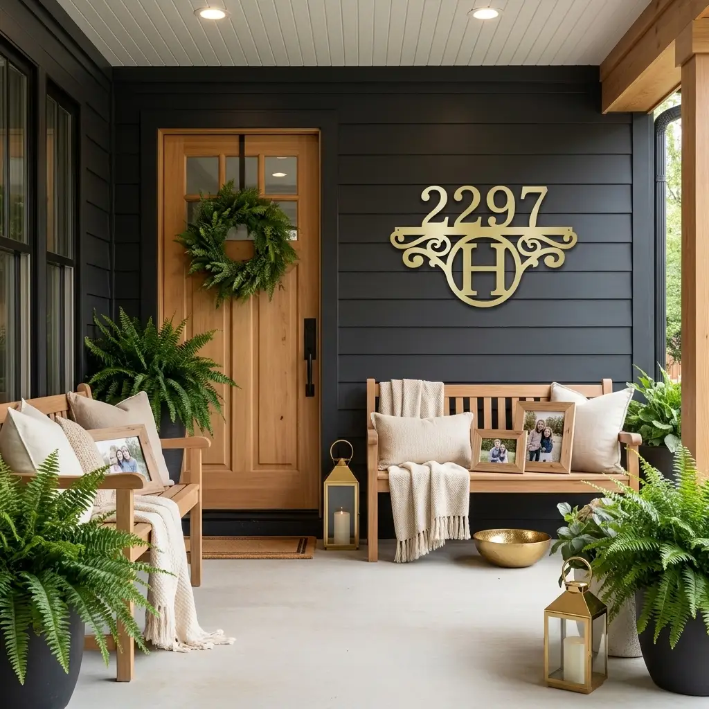 Initial Address Monogram Personalized Indoor Outdoor Steel Wall Sign Art