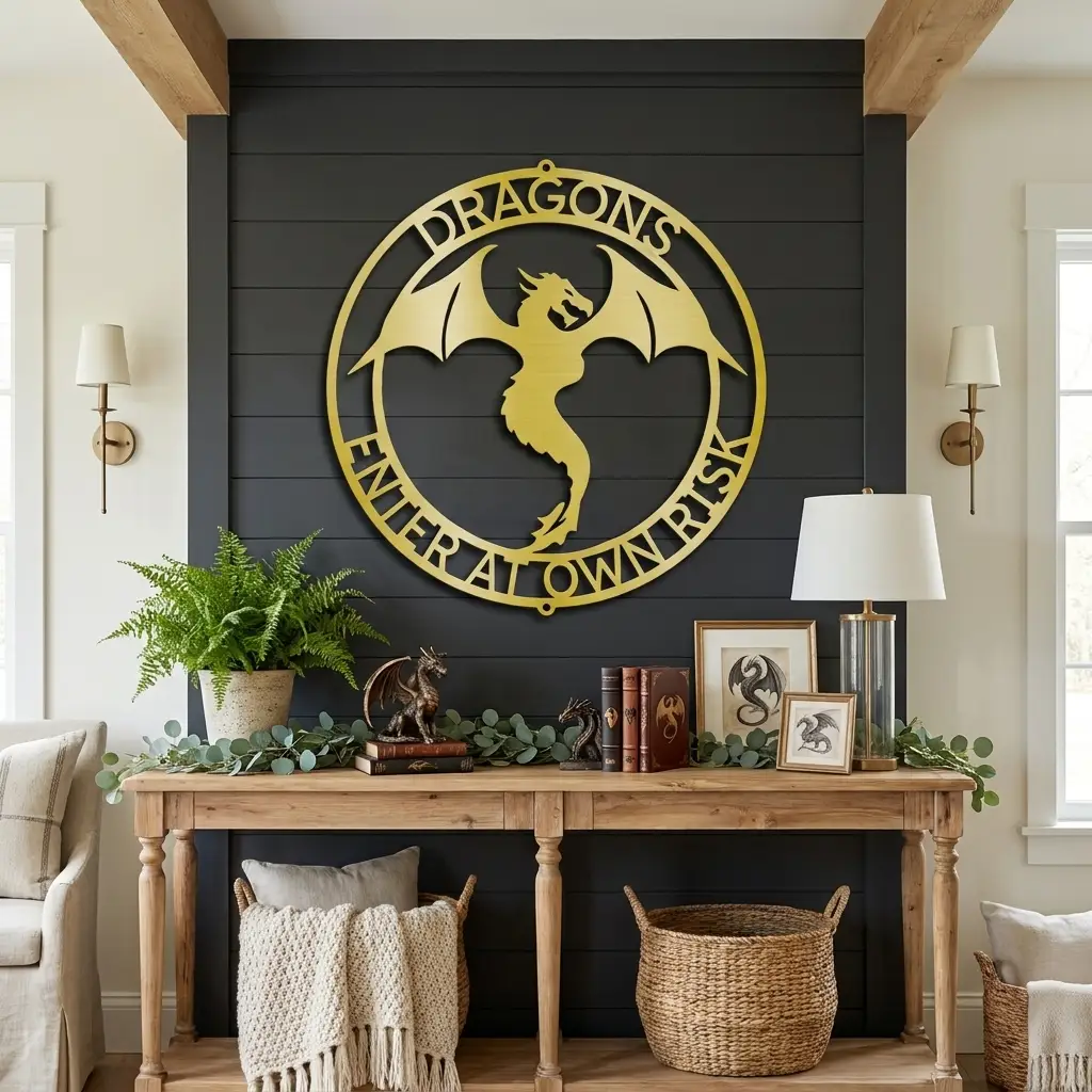 Personalized Dragon Metal Wall Art | Custom Fantasy Dragon Sign | Medieval Dragon Steel Wall Decor | Custom Name & Phrase | Made in USA