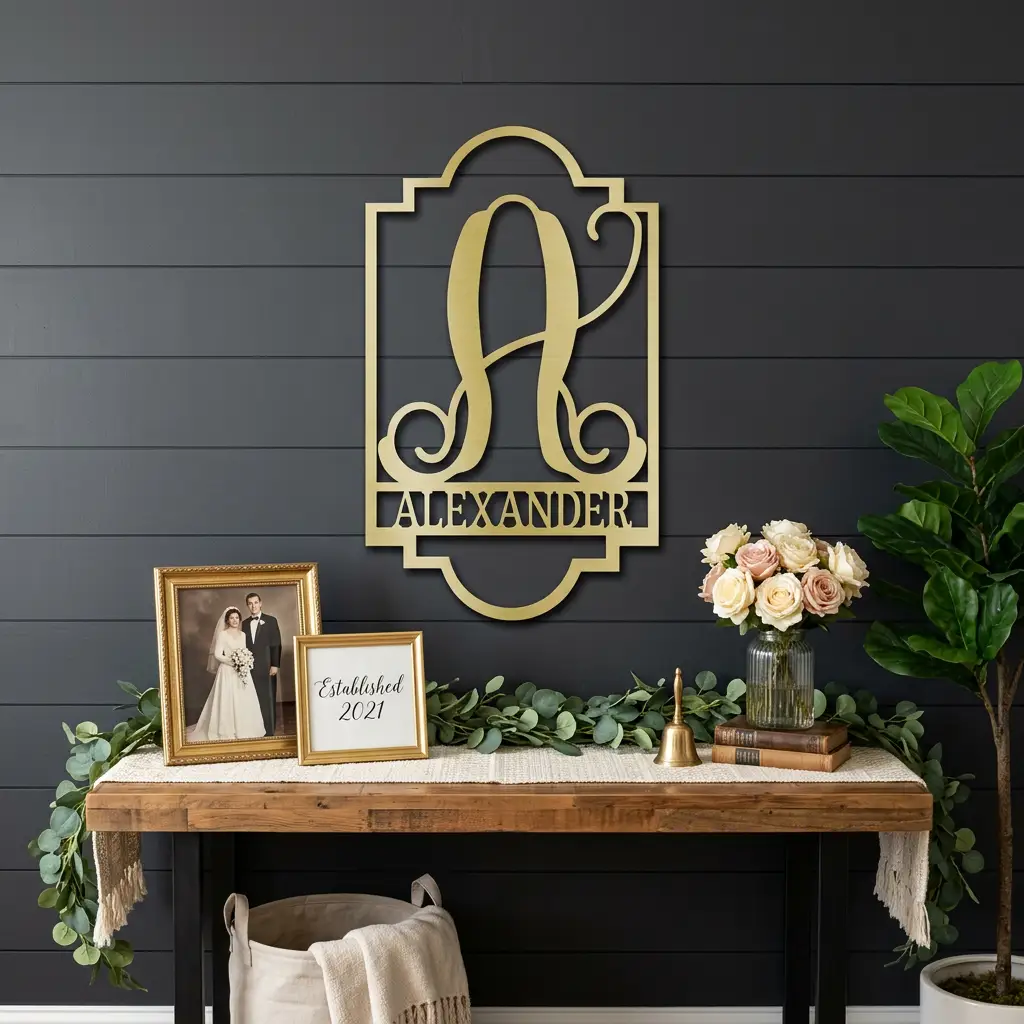 Regal Monogram Custom Name and Initial Metal Wall Art