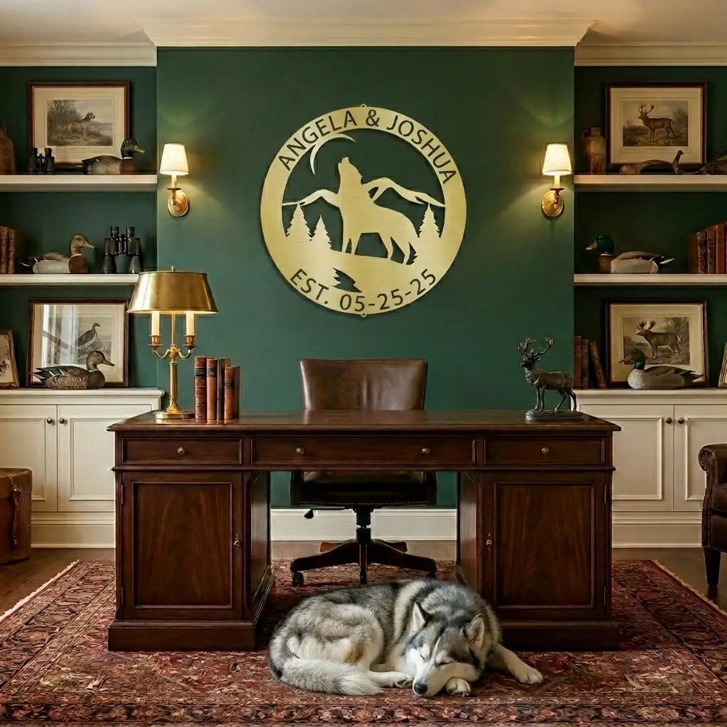Personalized Howling Wolf Metal Wall Art Sign - Custom Name Laser Cut Decor for Home, Cabin, Lodge - Unique Rustic Wildlife Gift