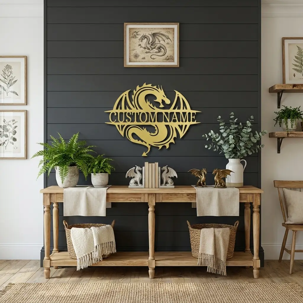Celtic Dragon Monogram Personalized Name Indoor Outdoor Steel Wall Sign Metal Art