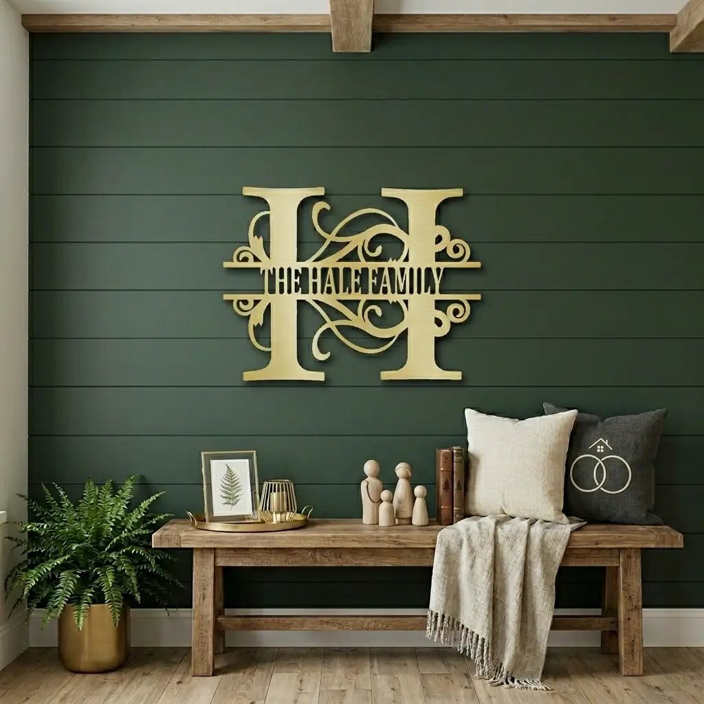 Split Letter Monogram Custom Name Indoor Outdoor Steel Wall Sign