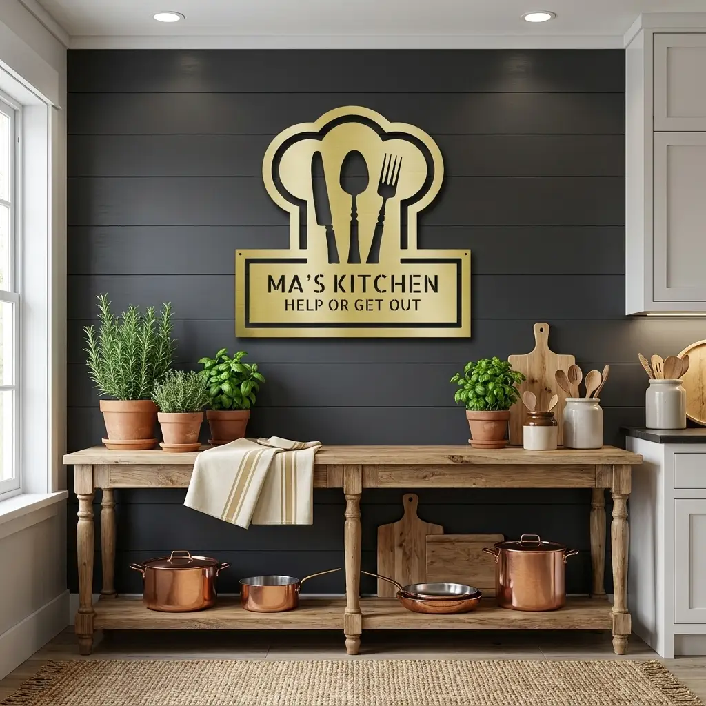 Kitchen Personalized Metal Sign | Custom Chef Hat Wall Decor | Family Name Cooking Sign | Restaurant, Diner, Bistro Art