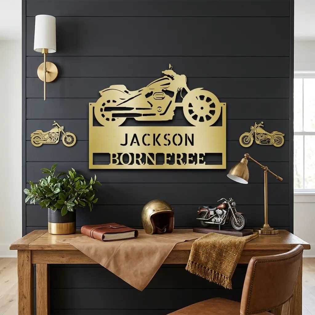 Motorcycle Shop Custom Name Indoor Outdoor Steel Wall Sign