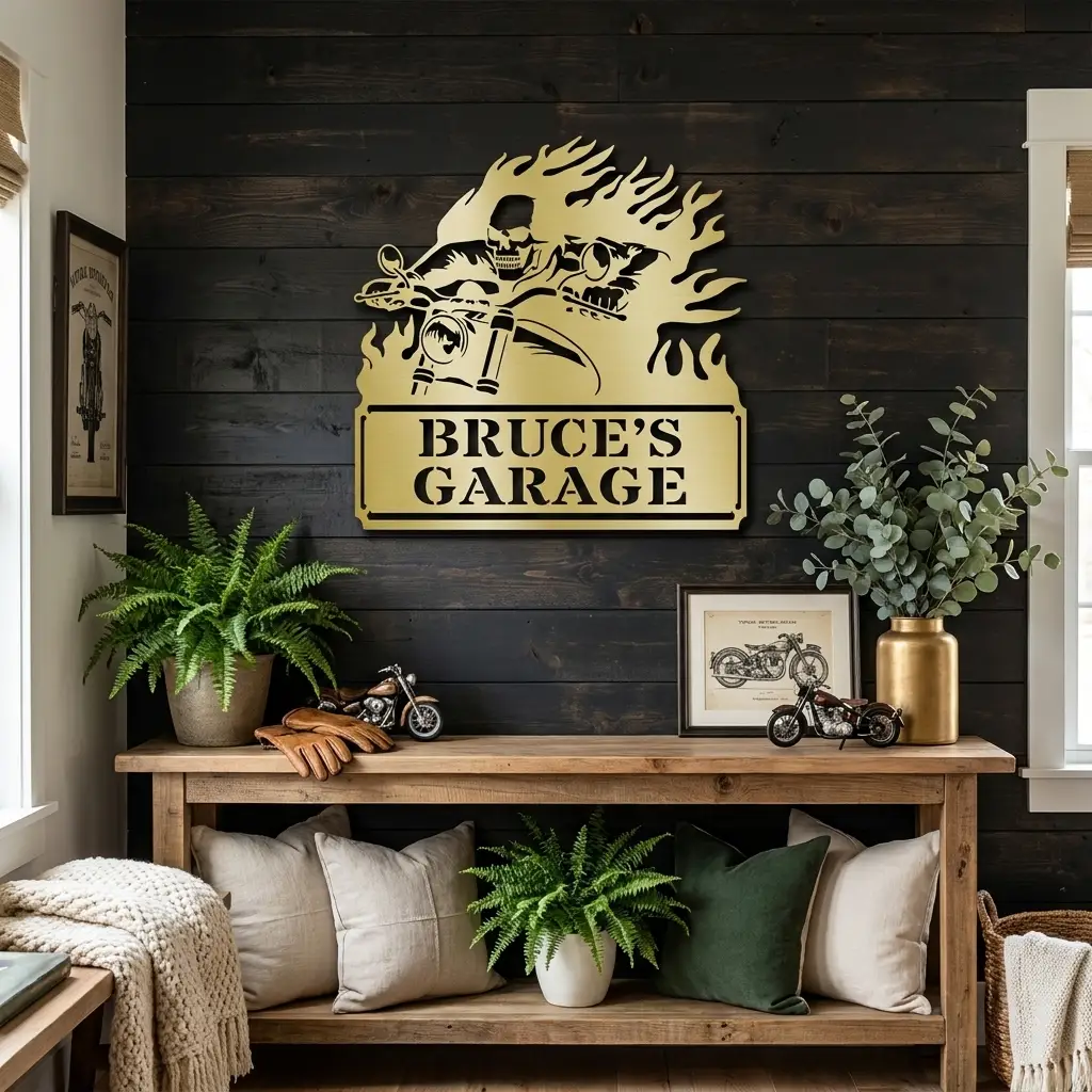 Personalized Demon Motorcycle Metal Wall Art | Custom Biker Name Sign