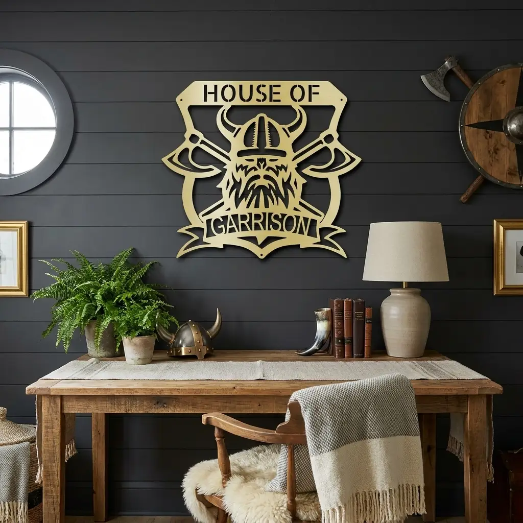 Personalized Viking Metal Wall Art | Custom Viking Family Crest Sign | Norse Warrior Shield Steel Wall Decor | Custom Name Metal Sign | Made in USA