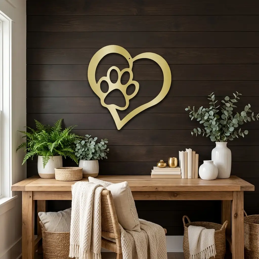 Puppy Love Metal Wall Art – Dog Paw Heart Metal Sign – Pet Lover Decor – Rustic Dog Mom Gift – Indoor Outdoor Steel Wall Art