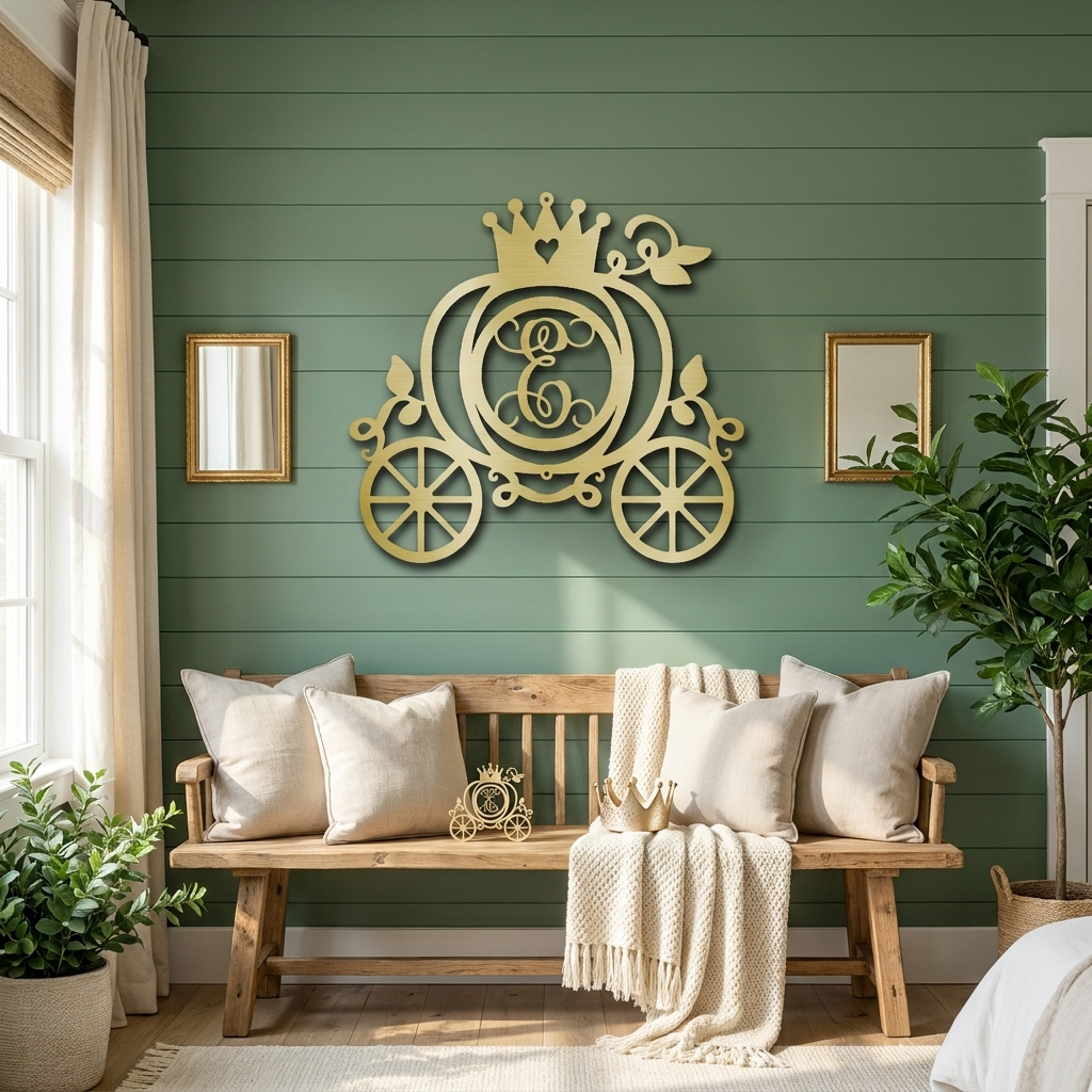 Personalized Fairytale Pumpkin Carriage Metal Wall Art | Custom Initial Princess Carriage Sign | Monogram Metal Decor | Made in USA