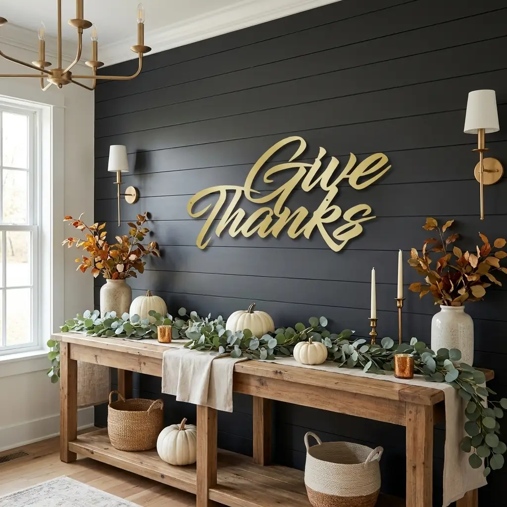 Give Thanks Metal Sign, Farmhouse Wall Decor, Thanksgiving Decor, Script Wall Art, Fall Home Decor, Gratitude Sign