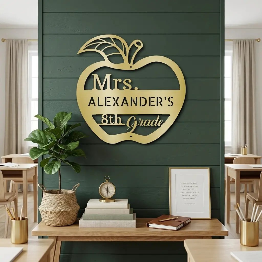 Personalized Teacher Apple Metal Wall Art | Custom Teacher Name Sign | Classroom Door Decor | Teacher Appreciation Gift | Made in USA