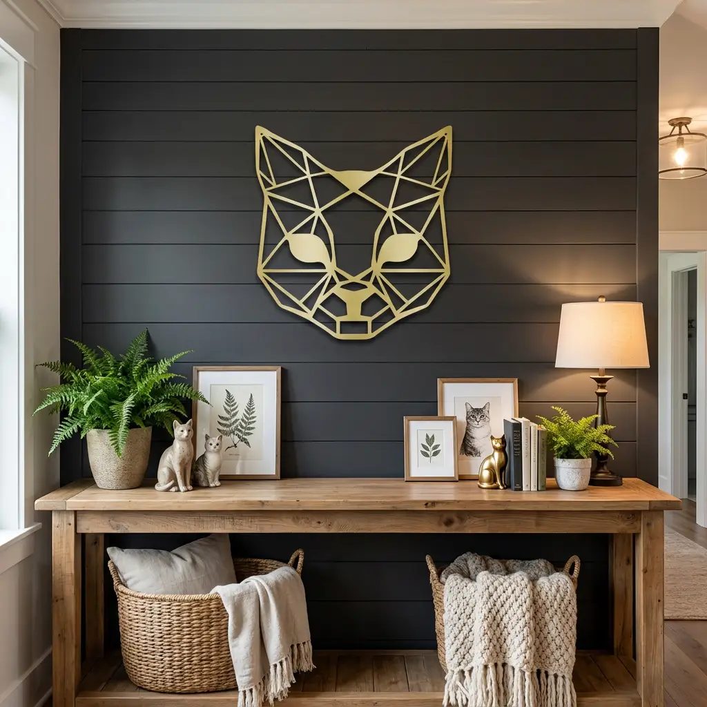 Geometric Cat Metal Wall Art | Modern Cat Wall Decor | Minimalist Feline Metal Art | Cat Lover Gift | Pet Memorial Decor | Living Room, Nursery & Office Wall Hanging | Made in USA