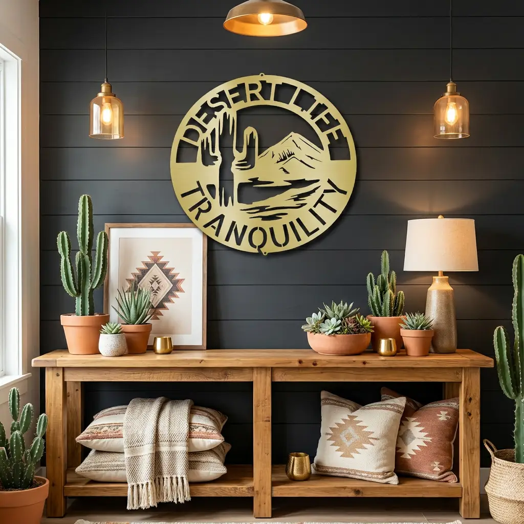 Desert Life Personalized Cactus Scene Indoor Outdoor Steel Wall Sign