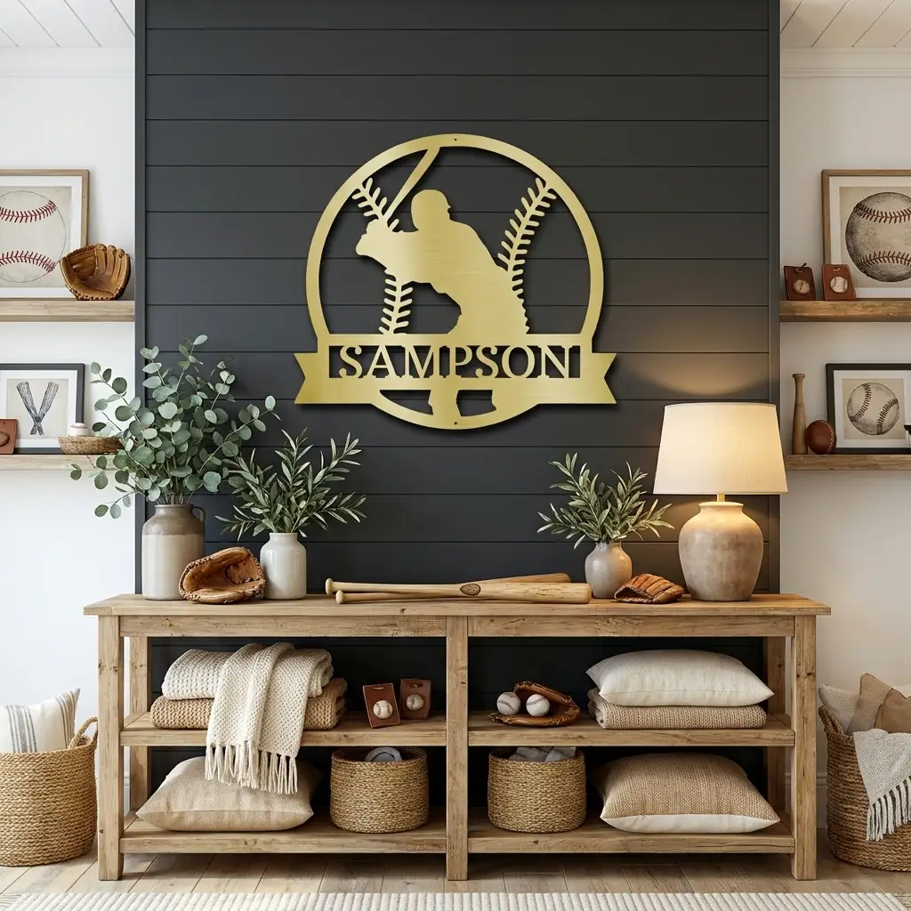 Baseball Player Custom Name Metal Art Wall Sign