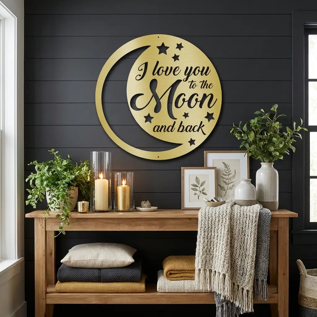 I Love You to the Moon and Back Metal Wall Art – Romantic Moon & Stars Love Sign, Anniversary & Wedding Gift
