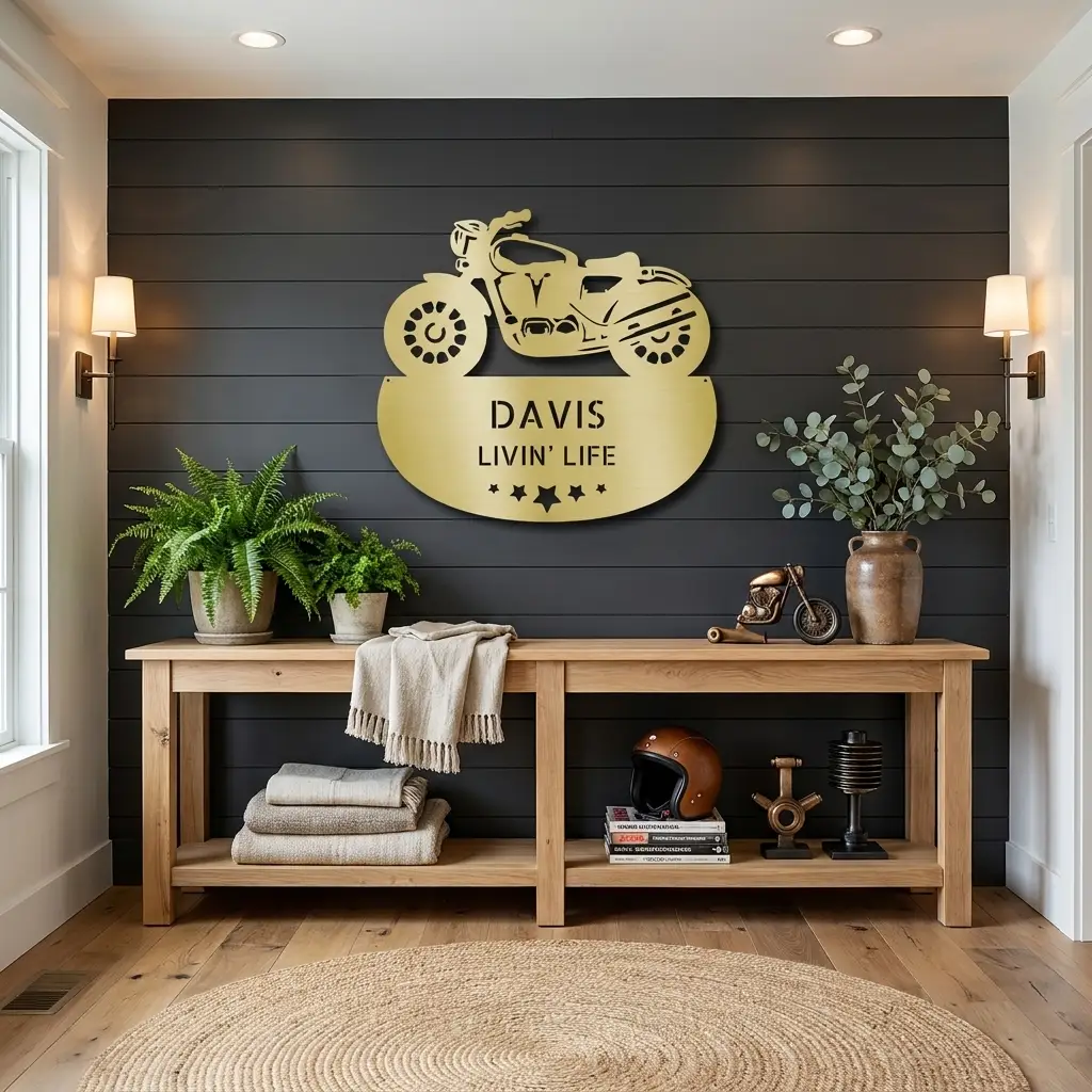 Personalized Motorcycle Metal Wall Sign – Custom Name Laser-Cut Steel Art for Indoors & Outdoors