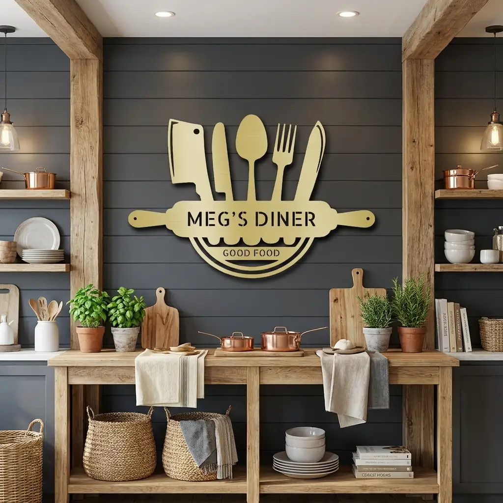 Personalized Kitchen Metal Wall Art – Custom Family Kitchen Sign – Cooking Decor – Chef Utensil Sign - Dining Room Gift - Made in USA