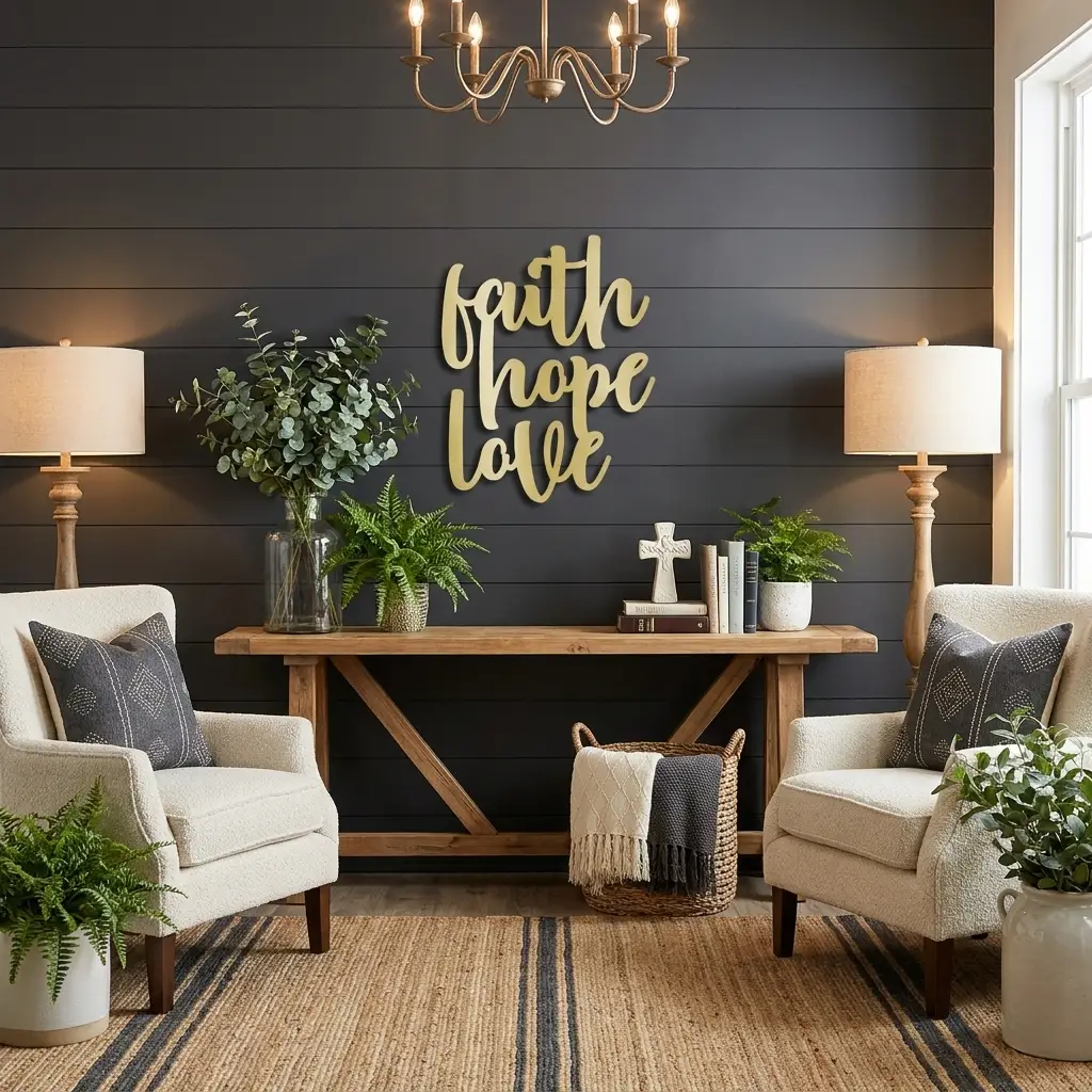 Faith Hope Love Script Indoor Outdoor Steel Wall Sign
