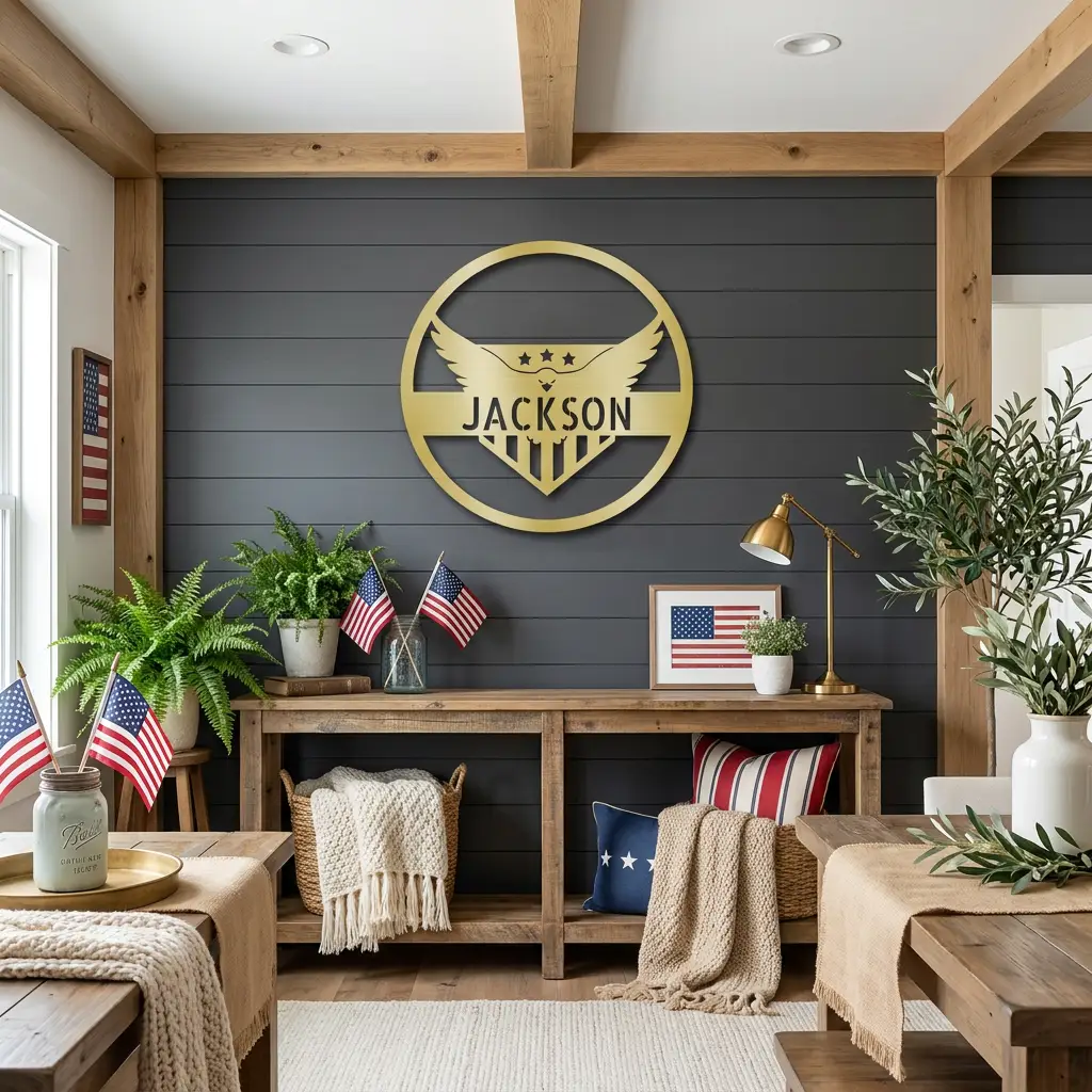 Patriotic Eagle Monogram Personalized Indoor Outdoor Steel Wall Sign Art