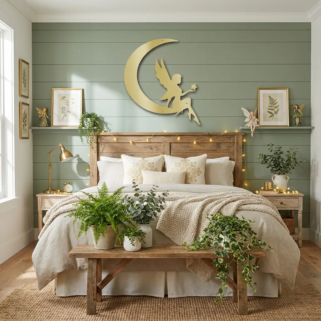 Fairy on Moon Metal Wall Art | Crescent Moon Fairy Wall Decor | Fantasy Metal Wall Hanging | Fairy Bedroom Decor | Made in USA