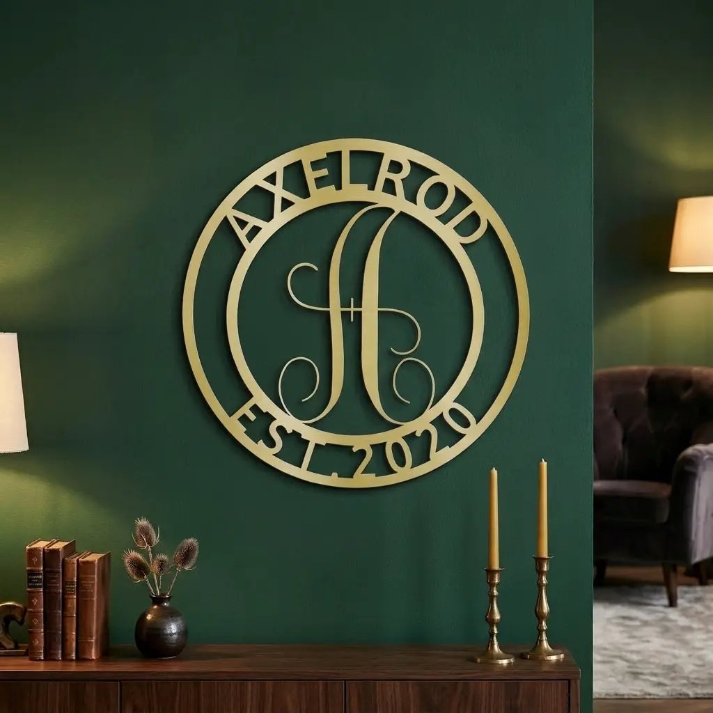 Personalized Monogram Metal Wall Art | Custom Family Name & Established Date Sign | Last Name Metal Wall Decor | Made in USA