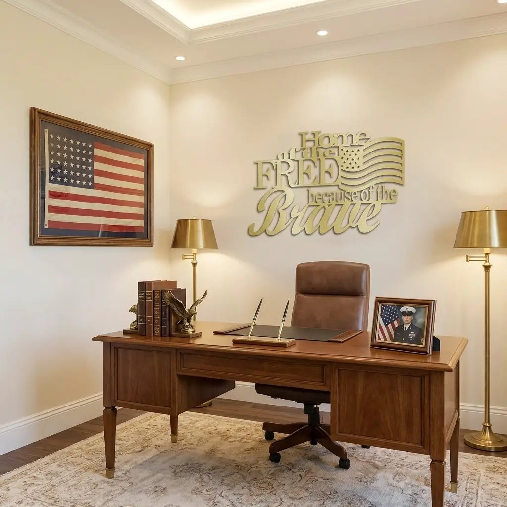 Home of the Free Because of the Brave Metal Wall Art – Patriotic American Flag Sign – Handmade Steel Indoor/Outdoor Décor