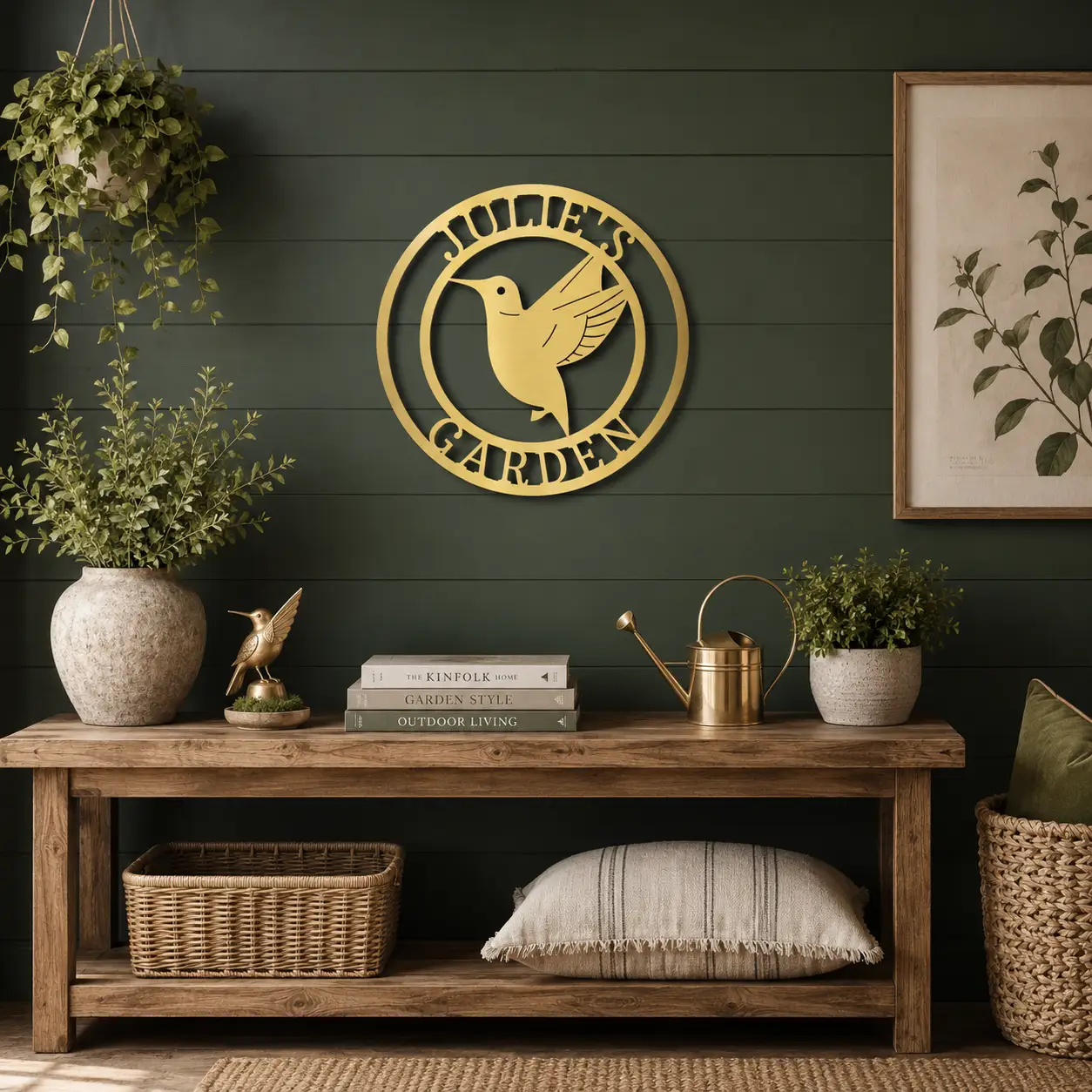 Personalized Hummingbird Metal Wall Art | Custom Garden Name Sign | Hummingbird Garden Decor | Personalized Outdoor Metal Sign | Made in USA